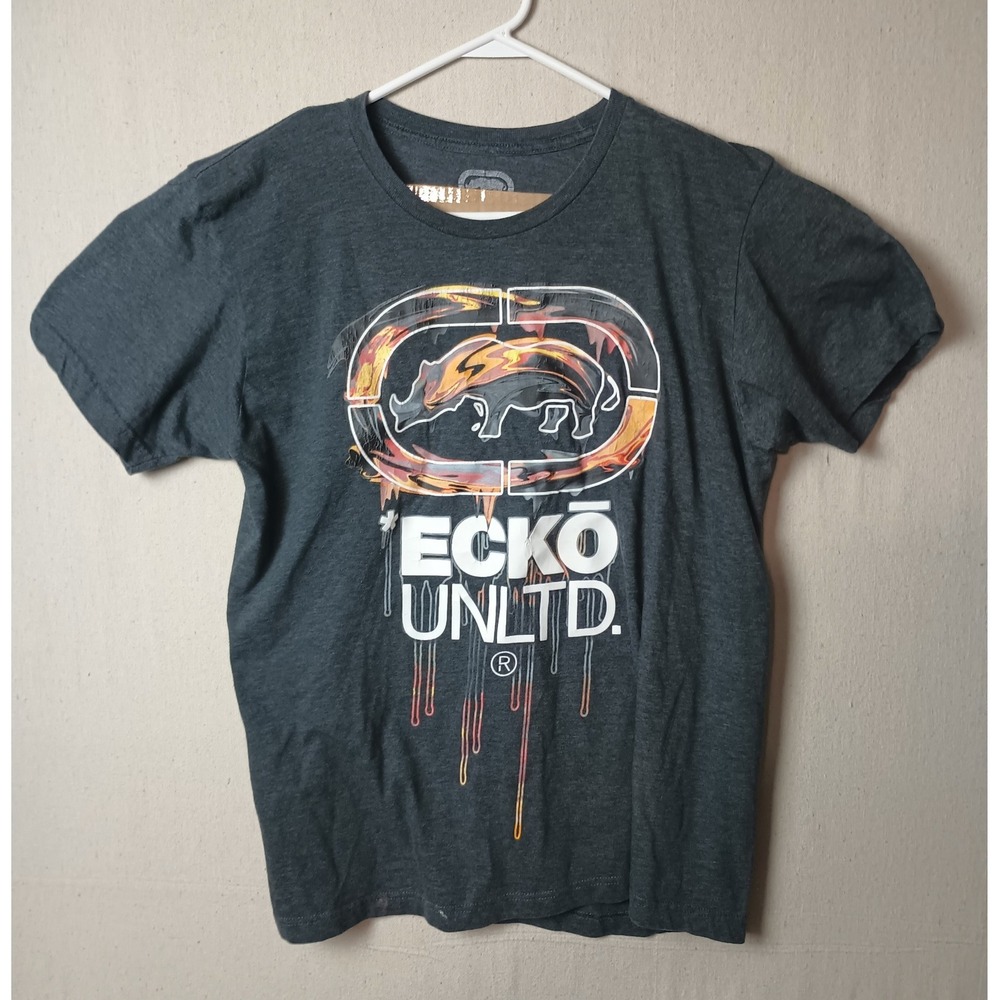 Ecko Unltd Graphic T-Shirt Rhino Logo Short Sleeve Tee Gray Large Streetwear BB